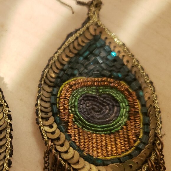 Beaded, Sequined, Silk and Brass Dangling Earrings from Paris - Picture 5 of 6